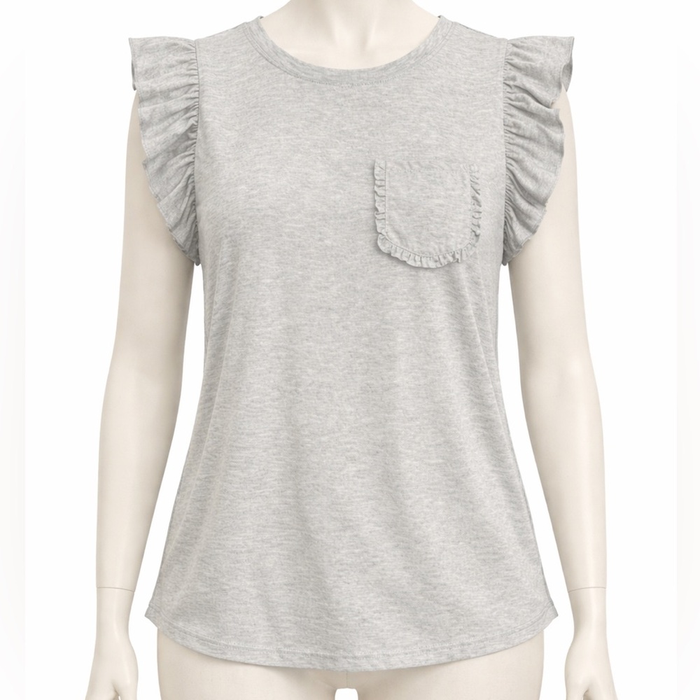 Women’s Heather Gray Ruffle Sleeve Top-Sz XL-Brand unknown